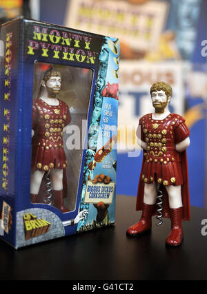 A Monty Python's Life of Brian, Biggus Dickus Corkscrew, at the Toy Fair 2011, which opened at Olympia in west London, today. Stock Photo