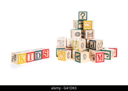 photo of a alphabet blocks spelling kids isolate on white background Stock Photo