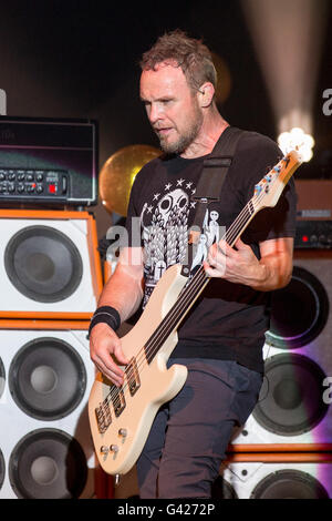 Oshkosh, Wisconsin, USA. 12th June, 2016. Bassist JEFF AMENT of Pearl Jam performs at Great Stage Park during Bonnaroo Music and Arts Festival in Manchester, Tennessee © Daniel DeSlover/ZUMA Wire/Alamy Live News Stock Photo