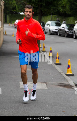 Wimbledon London, UK. 18th June, 2016. Bulgarian Professional player Grigor Dimitrov arrives at The All England Club for practice ahead of the 2016 Wimbledon Tennis championships Credit:  amer ghazzal/Alamy Live News Stock Photo