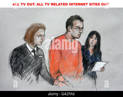 ALL TV OUT. ALL TV RELATED INTERNET SITES OUT. Court artist sketch of Dutch engineer Vincent Tabak appearing in the dock at Bristol Magistrates' Court, where he appeared charged with killing 25-year-old landscape architect Joanna Yeates. Stock Photo