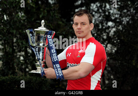 Rugby Union - 2011 RBS 6 Nations Launch - Hurlingham Club. Wales captain Matthew Rees with the RBS 6 Nations trophy during the 2011 RBS 6 Nations Launch at the Hurlingham Club, London. Stock Photo