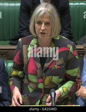 Home Secretary Theresa May speaks in the House of Commons, London, following a Counter-terrorism review. Stock Photo