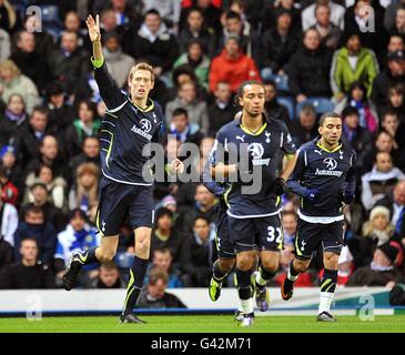 Tottenham Hotspur's Peter Crouch celebrates after scoring his side's first goal of the game Stock Photo