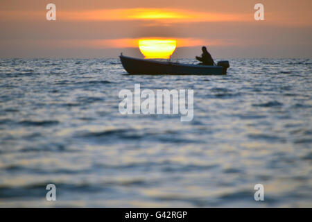 fisherman with boat at Aegean sea, Molivos Lesvos Stock Photo