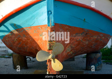 Greek fisherman boat closup at teh island Lesvos Stock Photo - Alamy