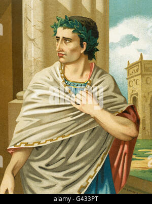 Gaius Julius Caesar (ca. 100-44 B.C.). Roman statesman, general, and writer. Portrait in 'Personajes Ilustres', 1875. Color. Stock Photo