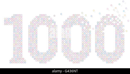 Thousand pastel colored bubbles representing number THOUSAND - exactly counted -  illustration on white background. Stock Photo