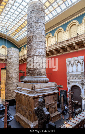 Cast of Trajan's Column in two parts in the West Court of the Cast Courts in The Victoria & Albert Museum, SW7, London, UK. Stock Photo
