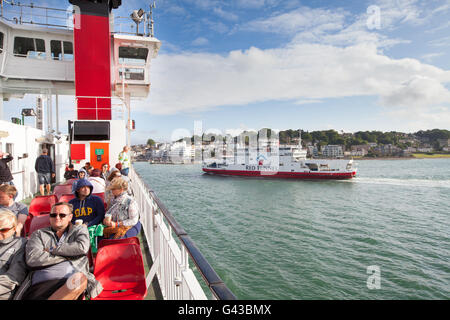 Red Funnel Ferry crossing The Solent between Southampton and Cowes on the Isle of Wight Stock Photo