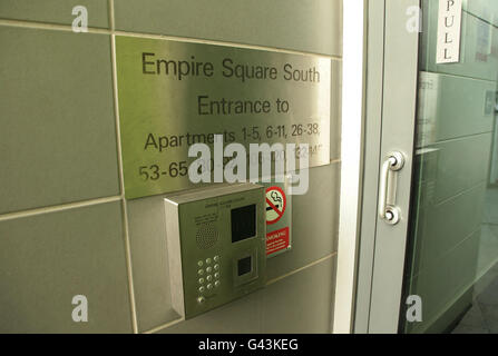 A general view of signage outside Empire Square in Southwark, south east London, where the bodies of a 10-year-old girl and a boy of eight, were discovered by police yesterday in an apartment. Their father, Jean Francis Say, 61, will appear before Camberwell Magistrates' Court today charged with double murder. Stock Photo