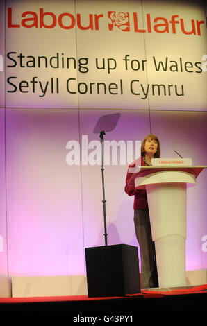 Deputy Leader of the Labour Party Harriet Harman addresses the Welsh Labour Party Spring Conference at the Venue Cymru, Llandudno. Stock Photo