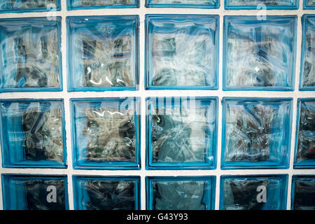 wall of blue glass bricks Stock Photo