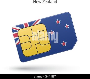 New Zealand mobile phone sim card with flag. Stock Vector