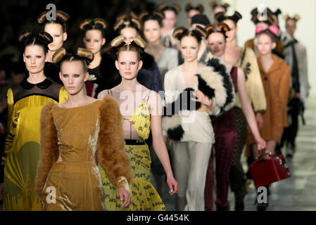 Models on the catwalk during the Unique Catwalk show, Topshop Venue, London, as part of London Fashion Week. Stock Photo