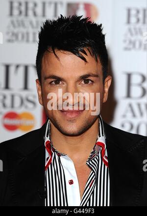 Peter Andre arriving for the 2011 Brit Awards at the O2 Arena, London. Stock Photo