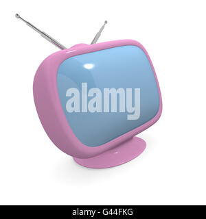 Retro styled television in pink on a white background, 3d rendering Stock Photo