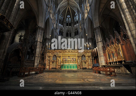 Westminster Abbey interiors. The High Altar in Westminster Abbey central London. Stock Photo