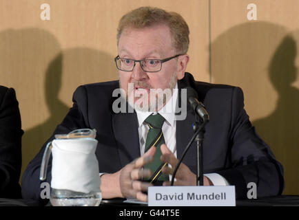 David Mundell, Secretary of State for Scotland, speaks to the press during the British-Irish Council Summit meeting hosted by the Scottish Government in Glasgow. Stock Photo