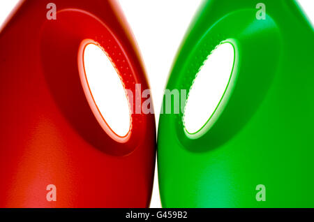 colorful abstract background made with plastic bottles of liquid detergent Stock Photo