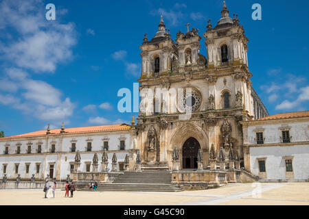 Exterior facade of Alcobaca Monastery,  a medieval Roman Catholic monastery and UNESCO world heritage site, Alcobaça, Oeste Subregion, Portugal Stock Photo