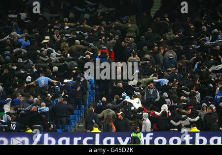 Soccer - Barclays Premier League - Manchester City v Wigan Athletic - City of Manchester Stadium. Manchester City fans in the stands Stock Photo