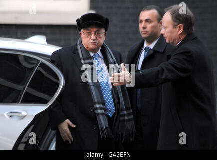 President of the Palestinian National Authority Mahmoud Abbas arrives for talks with Prime Minister David Cameron at 10 Downing Street. Stock Photo