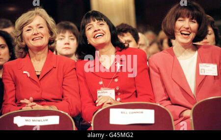Glenys Kinnock MEP (left), wife of former Labour leader Neil Kinnock, prospective parliamentary candidate Barbara Follett and delegate Helen Southworth (right) laugh enthusiastically during this morning's (Tuesday) debate on women's issues at the Labour Party Conference in Blackpool. By Stefan Rousseau/PA. Stock Photo