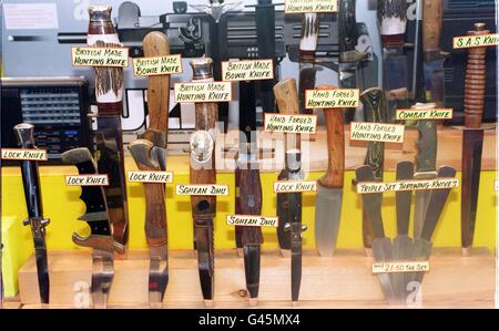 A selection of knives displayed in a London Shop window today (Friday) Photo by Peter Jordan/PA Stock Photo