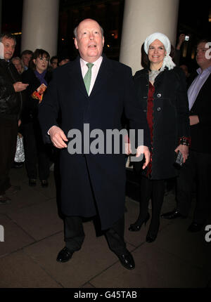 Julian Fellowes and his wife Emma Joy Kitchener arriving for the gala preview and press night for Flare Path, at the Theatre Royal, Haymarket, central London. PRESS ASSOCIATION Photo. Picture date: Thursday March 10, 2011. Photo credit should read: Yui Mok/PA Wire Stock Photo