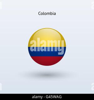 Round flag of Colombia. Vector illustration. Button, icon, glossy badge ...