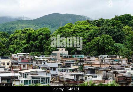 Densely built traditional village houses in Tai Po, Hong Kong. Stock Photo