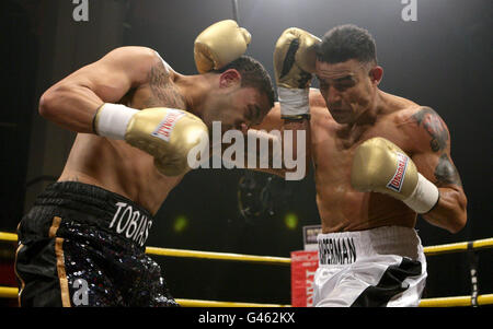 Boxing - Prizefighter - Super-Middleweights - Liverpool Olympia. Robin Reid (right) on his way to defeat against Tobias Webb at the Liverpool Olympia, Liverpool. Stock Photo