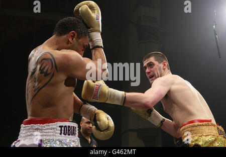 Rocky Fielding (right) in action Tobias Webb in the final at the Liverpool Olympia, Liverpool. Stock Photo