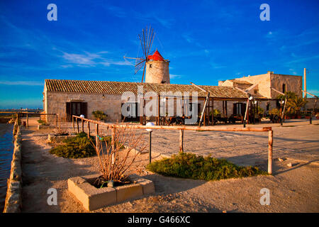 Mulino a Vento, windmill, Trapani Sicily, Italy, Mediterranean Stock Photo