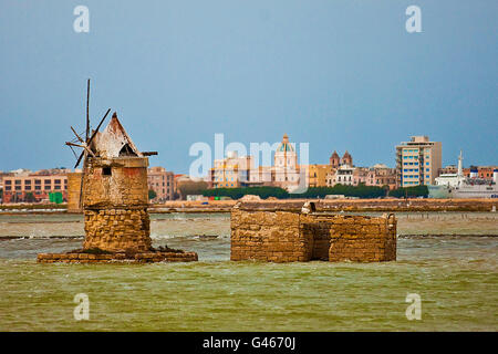 Mulino a Vento, windmill, Trapani Sicily, Italy, Mediterranean Stock Photo