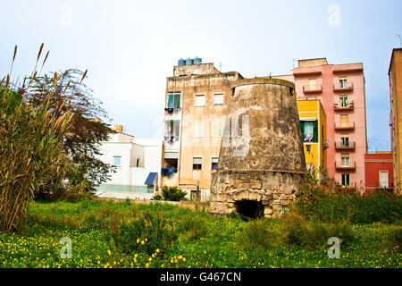 Mulino a Vento, windmill, Trapani Sicily, Italy, Mediterranean Stock Photo