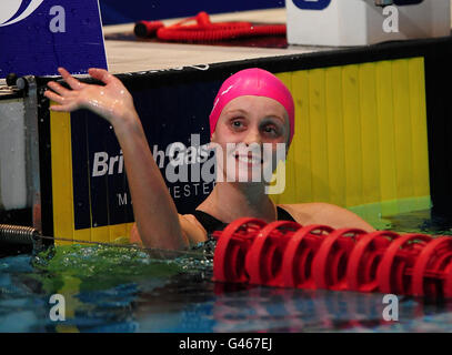 Loughborough University's Fran Halsall celebrates winning the Women's Open 50m Freestyle Final during the British Gas Swimming Championships at the Manchester Aquatic Centre, Manchester. Stock Photo