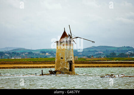 Mulino a Vento, windmill, Trapani Sicily, Italy, Mediterranean Stock Photo