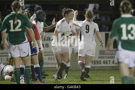 Rugby Union - 2011 Women's 6 Nations Championship - Ireland Women v England Women - Ashbourne RFC. England's Sarah Hunter celebrates a try during the Womens 6 Nations Championship match at Ashbourne RFC, Co. Meath. Stock Photo