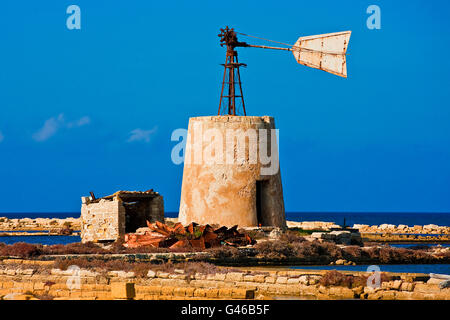 Mulino a Vento, windmill, Trapani Sicily, Italy, Mediterranean Stock Photo