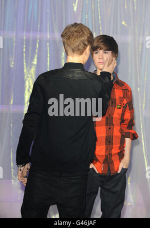 Justin Bieber unveils his new waxwork at Madame Tussauds in London. Stock Photo