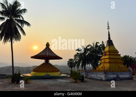 Wat chomkao manilat temple in Huay Xai, capital of Bokeo province Laos Stock Photo