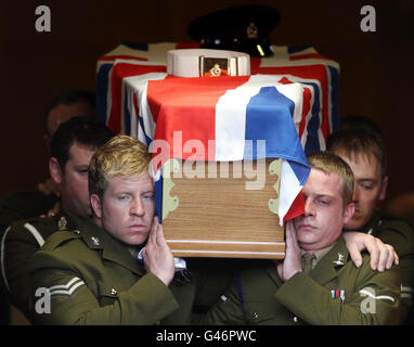 The coffin of Army dog handler Lance Corporal Liam Tasker from the ...