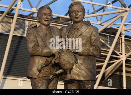 Derby County Manager Brian Clough and Peter Taylor satue outside Pride Park, nPower Championship game at Pride Park, Derby. Today Tuesday 12 April 2011. Photo:Nick Potts/PA Stock Photo