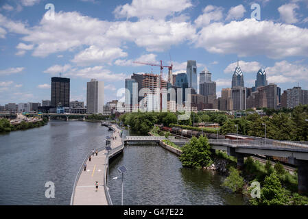 Philadelphia skyline and  Schuylkill Banks Boardwalk, Pennsylvania, USA Stock Photo
