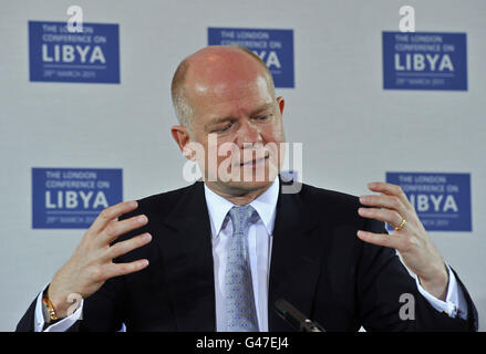 Foreign Secretary William Hague speaks during a news conference after the Libya Conference at the Foreign & Commonwealth Office in London.