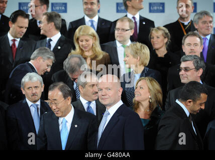 British Foreign Secretary William Hague (front centre) poses for a family photograph with other foreign ministers at the start of the Libya conference in London.