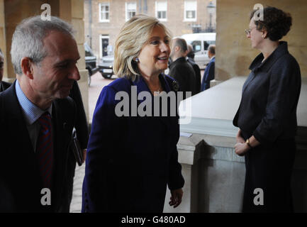 US Secretary of State Hilary Clinton arrives for the Libya conference in London.