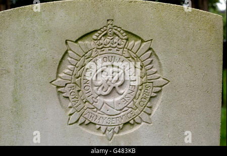 Royal Army Service Corps badge on a war grave, UK Stock Photo